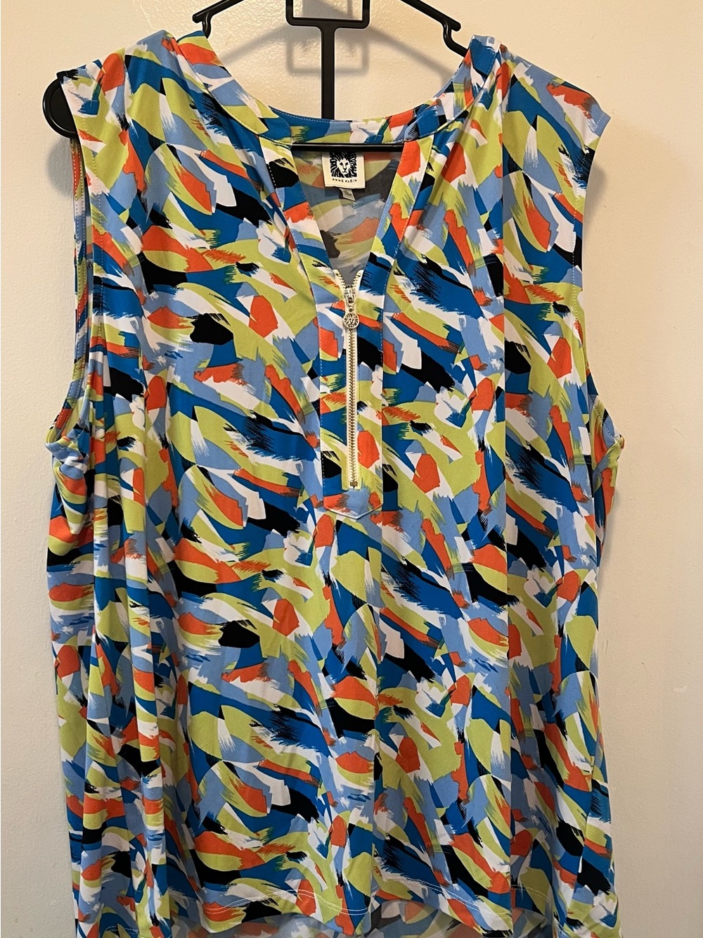 Anne Klein Sleeveless Abstract Brushstroke Print Top - Blue Multi